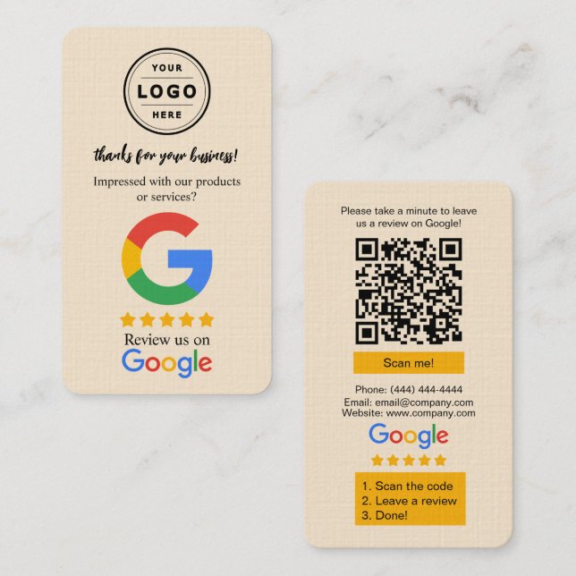 Google Review Request Card  with Logo and QR Code  (Front/Back)