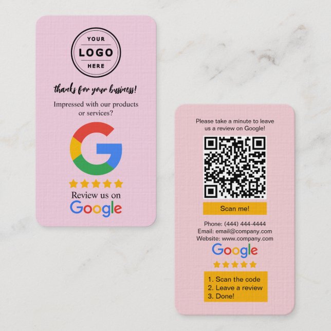 Google Review Request Card  with Logo and QR Code (Front/Back)