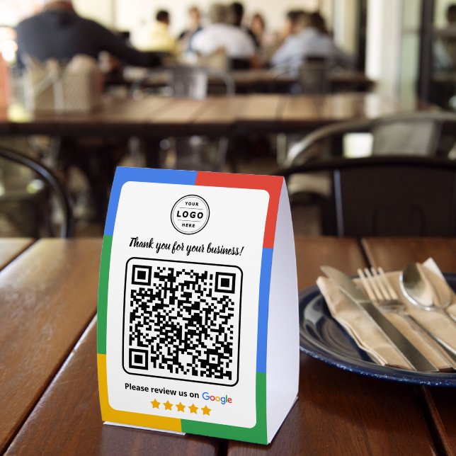 Google Review Request Card  with Logo and QR Code Paper Table Tent (Insitu(Restaurant))