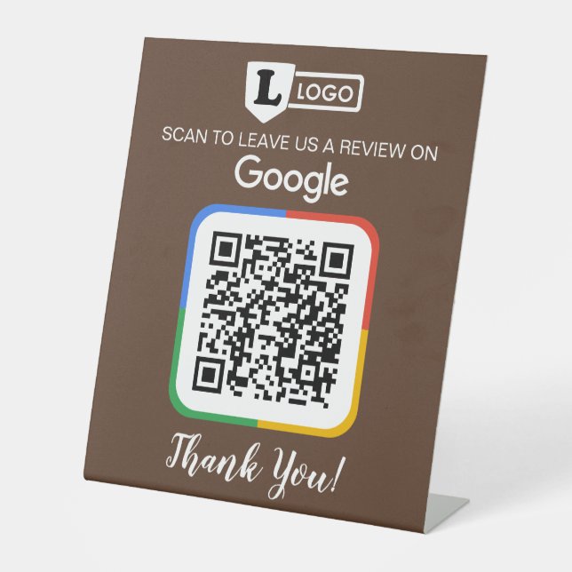 Google Review Request Card with Logo and QR Code Pedestal Sign (Front)