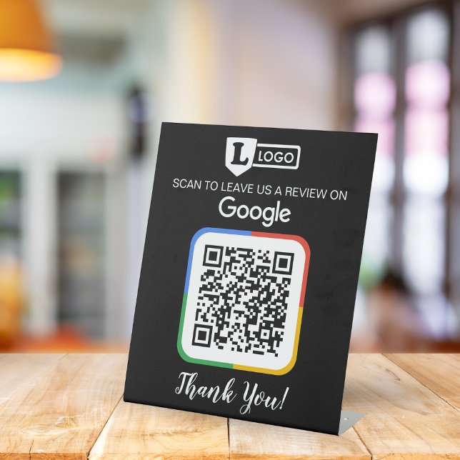 Google Review Request Card with Logo and QR Code Pedestal Sign (Google business reviews)