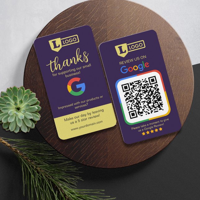 Google Review Request Card with QR Code Deep Plum (Google customer review request business card with QR code)