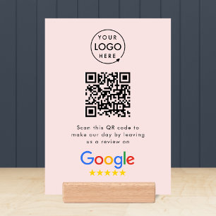 Google Review Request QR Code Business Logo Pink Holder