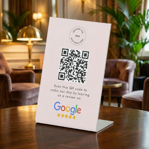 Google Review Request   QR Code Business Logo Pink Pedestal Sign