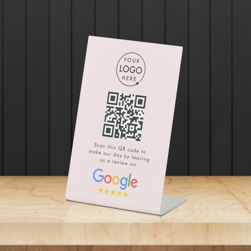 Google Review Request  QR Code Business Logo Pink Pedestal Sign