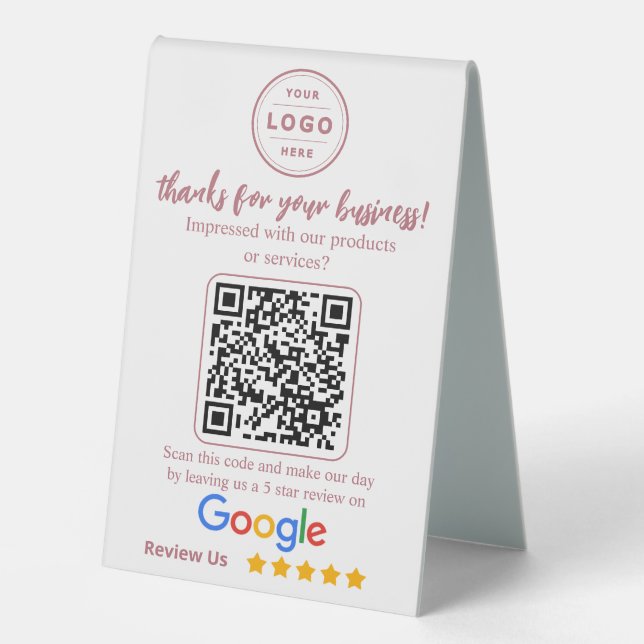 Google Review Request Table Top Signage Rose Gold Tent (Front)