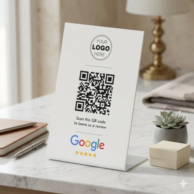 Google Review Simple Minimal QR Code Logo Pedestal Sign (Minimalist Google Review QR Code Sign | Custom Logo Pedestal Display)
