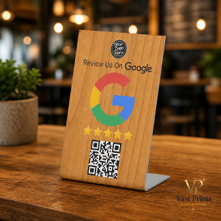 Google Review Table Sign Wood QR Code Business