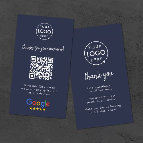 Google Review us Business Thank You QR Code Navy Business Card