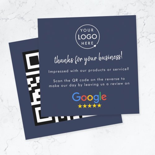 Google Review us Business Thank You QR Code Navy Square Business Card