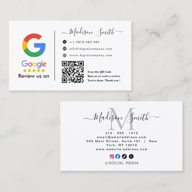 Google Review With QR Code Link Business Card (Front/Back)
