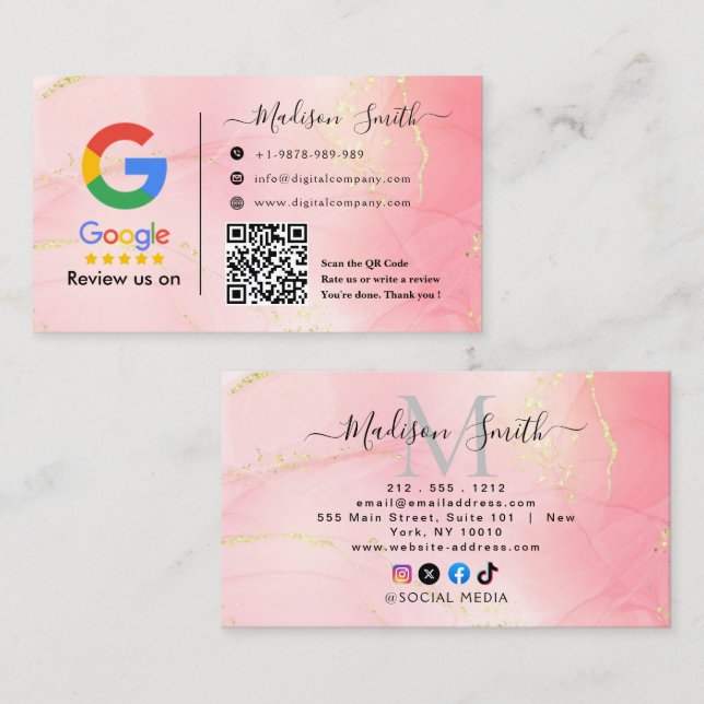 Google Review With QR Code Link Business Card (Front/Back)