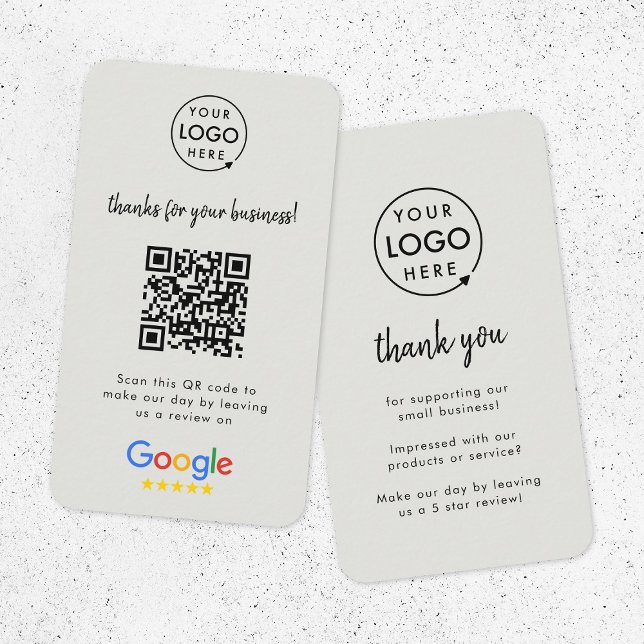 Google Reviews Business Card | QR Code Review Link (Google Review interactive QR code business cards branded with your company logo.)