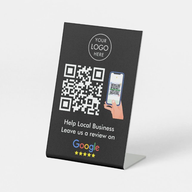 Google Reviews | Business Feedback Black QR Code Pedestal Sign (Front)