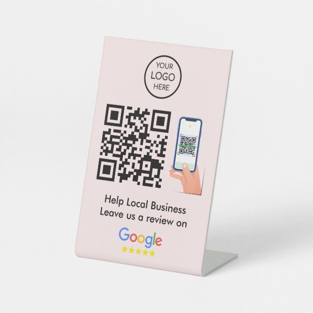 Google Reviews | Business Feedback Pink QR Code Pedestal Sign (Front)