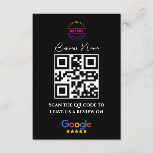 Google Reviews Business Rating Link QR Code Black  Enclosure Card