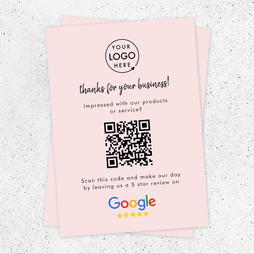 Google Reviews  Business Rating Request Pink QR Enclosure Card