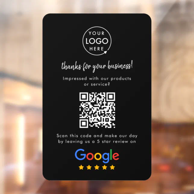 Google Reviews Business Review Link QR Code Black Window Cling | Zazzle