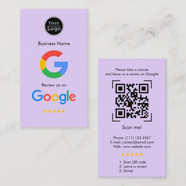 Google Reviews | Business Review Link QR Code  Card (Front/Back)