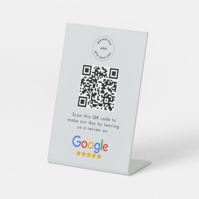 Google Reviews | Business Review Link QR Code Gray Pedestal Sign (Front)
