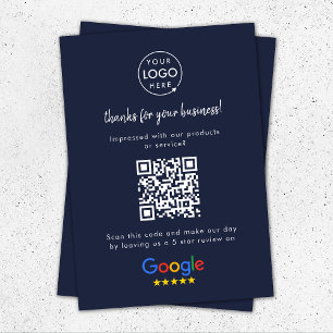 Google Reviews Business Review Link QR Code Navy Enclosure Card