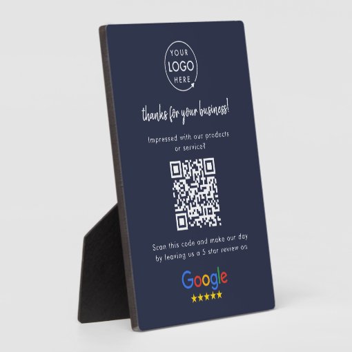 Google Reviews Business Review Link QR Code Navy Plaque Zazzle
