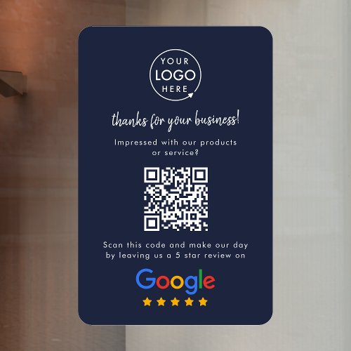 Google Reviews  Business Review Link QR Code Navy Window Cling