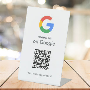 Google Reviews Business Review Link QR Code Pedestal Sign