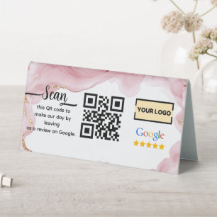 Google Reviews   Business Review Link QR Code Pink Table Tent