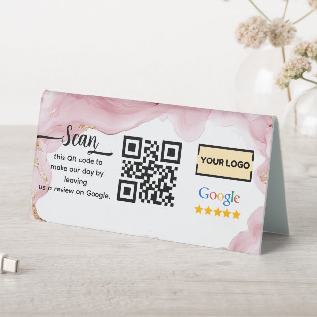 Google Reviews | Business Review Link QR Code Pink Table Tent (In SItu (Table))