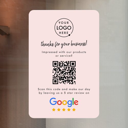 Google Reviews  Business Review Link QR Code Pink Window Cling