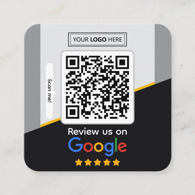 Google Reviews | Business Review Link QR Code Square Business Card (Front)