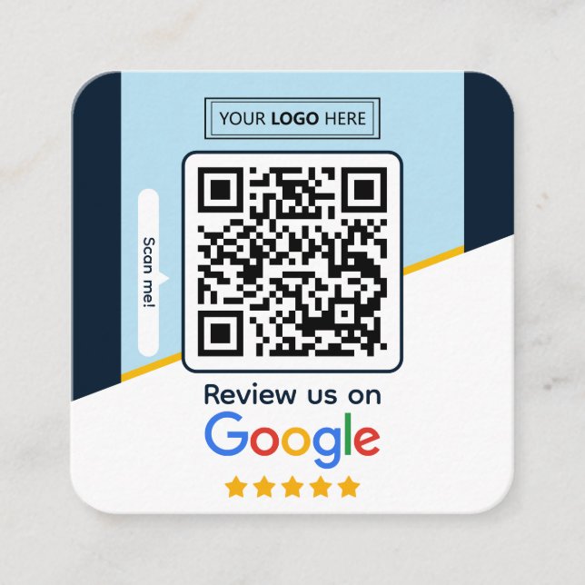 Google Reviews | Business Review Link QR Code Square Business Card (Front)