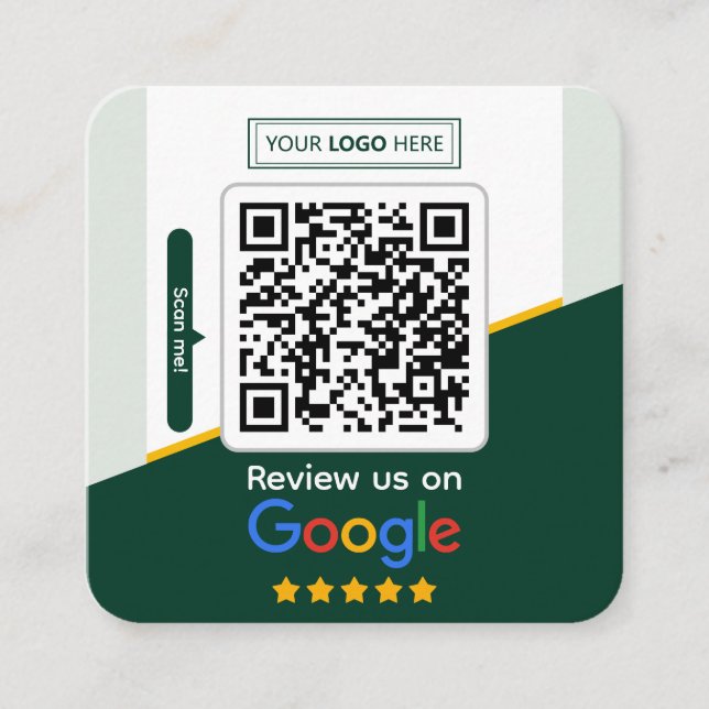 Google Reviews | Business Review Link QR Code Square Business Card (Front)