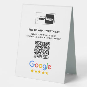 Google Reviews Business Review QR Code & Logo Table Tent