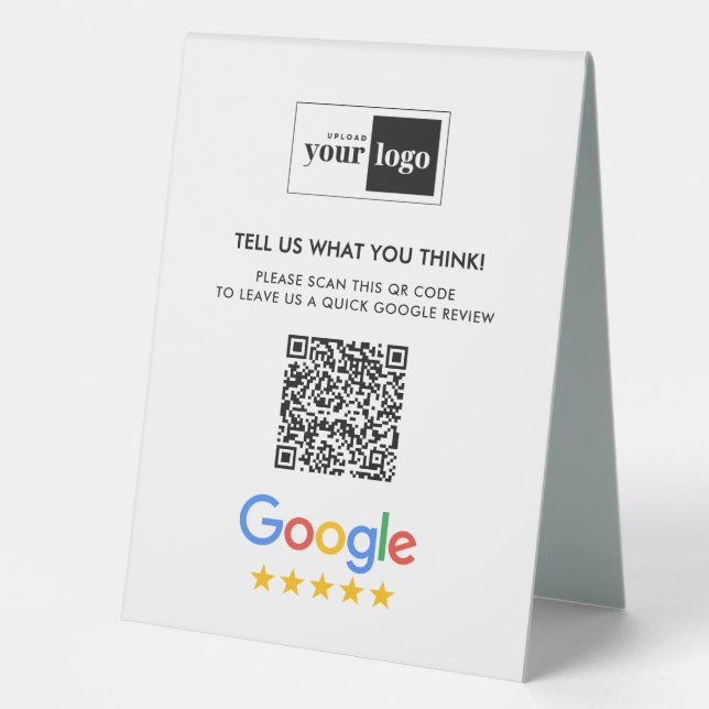 Google Reviews Business Review QR Code & Logo Table Tent (Front)