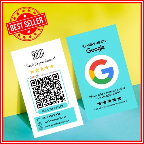 Google Reviews  Business Review Turquoise QR Code Business Card