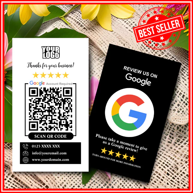 Google Reviews | Business Review Us Black QR Code Business Card | Zazzle