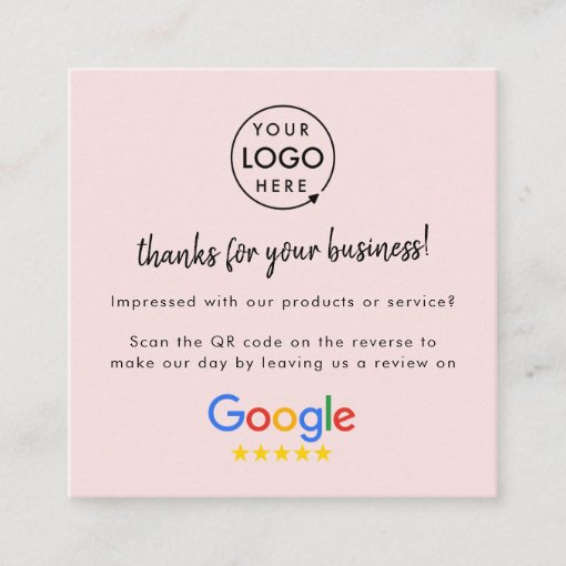 Google Reviews Business Review Us Blush Pink QR Square Business Card Zazzle