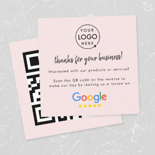 Google Reviews   Business Review Us Blush Pink QR Square Business Card