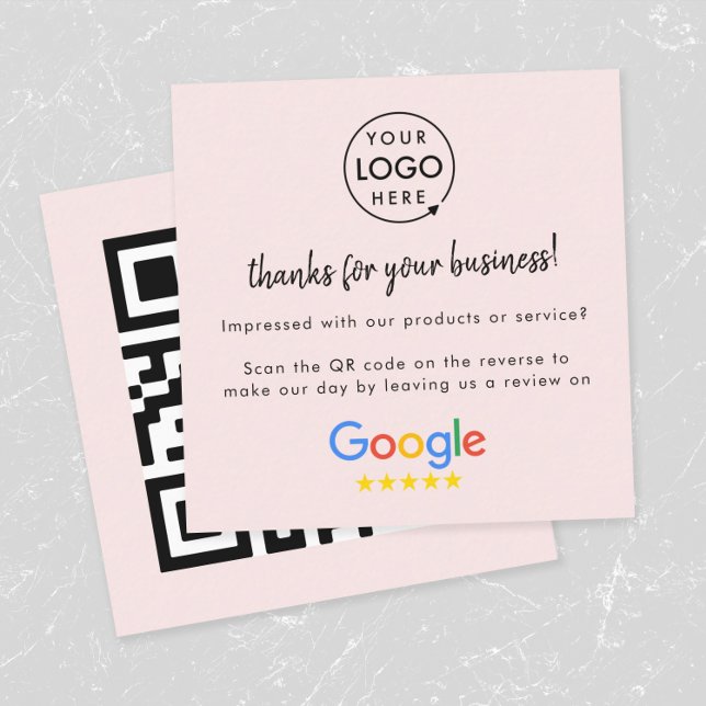 Google Reviews | Business Review Us Blush Pink QR Square Business Card