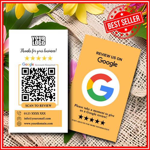 Google Reviews  Business Review Us Peach QR Code Business Card