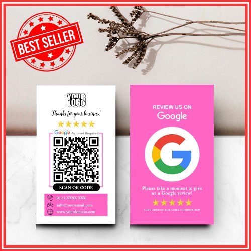 Google Reviews  Business Review Us Pink QR Code  Business Card