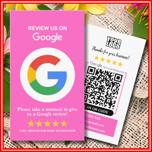 Google Reviews   Business Review Us Pink QR Code  Card