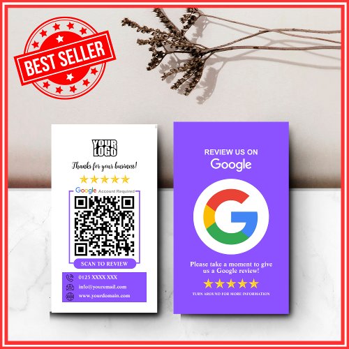 Google Reviews  Business Review Us Purple QR Code Business Card