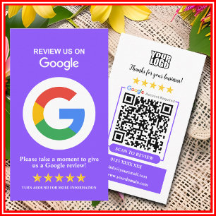 Google Reviews   Business Review Us Purple QR Code Card