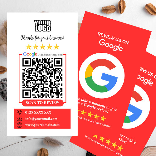 Google Reviews | Business Review Us Red QR Code  Business Card