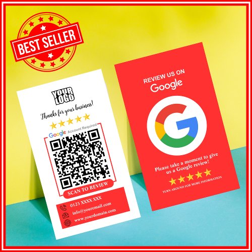 Google Reviews  Business Review Us Red QR Code  Business Card