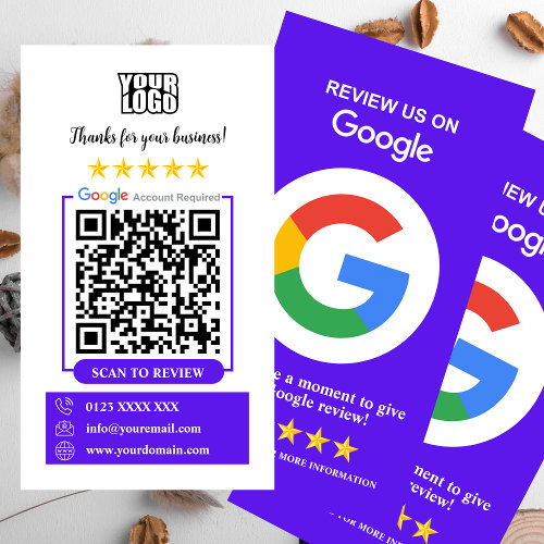 Google Reviews | Business Review Us Violet QR Code Business Card
