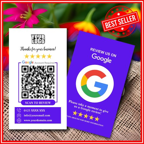 Google Reviews  Business Review Us Violet QR Code Business Card